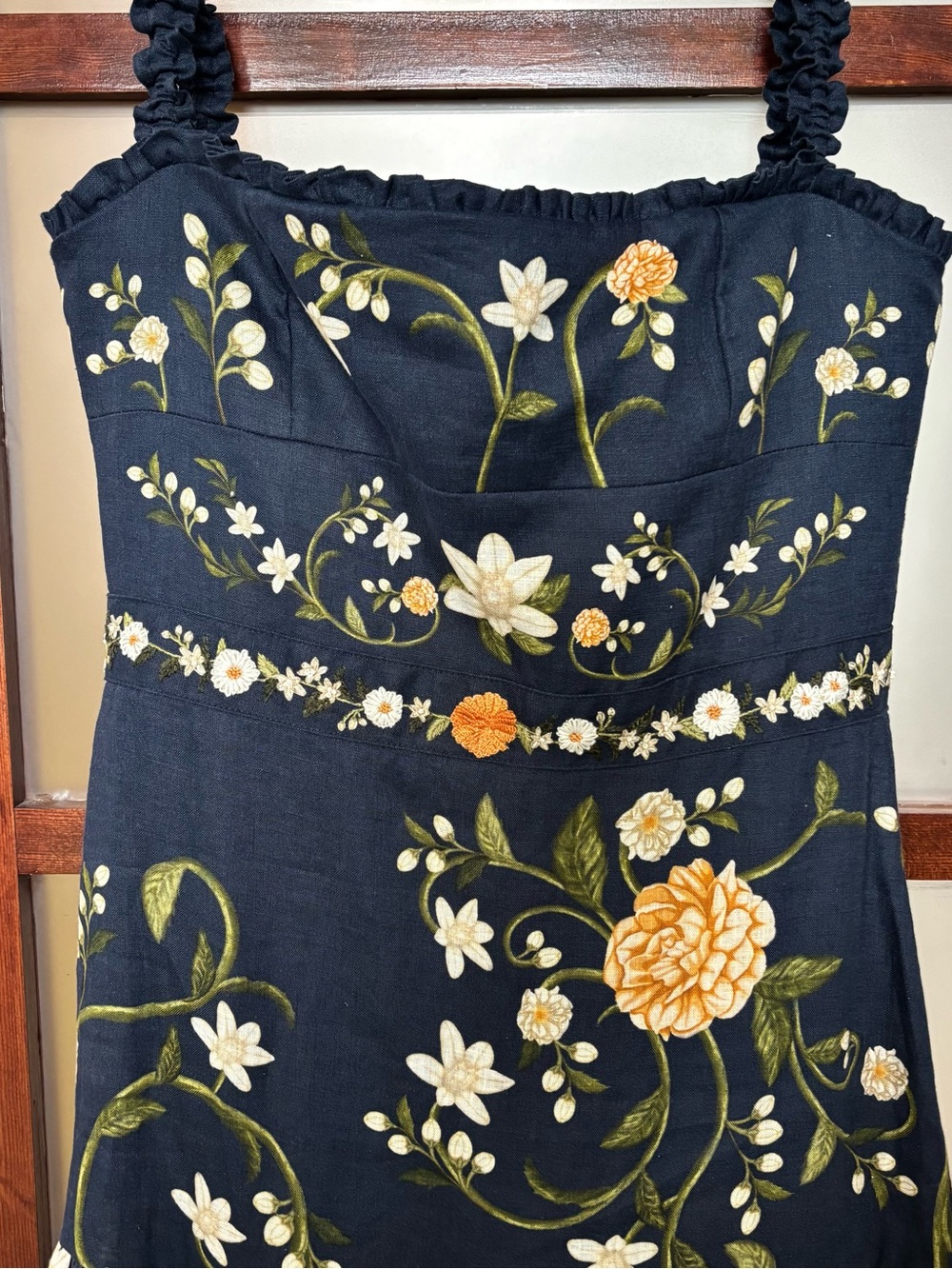 Agua by Agua Bendita Navy Midi Dress with Yellow & White Floral Embroidery - Picture 3 of 5